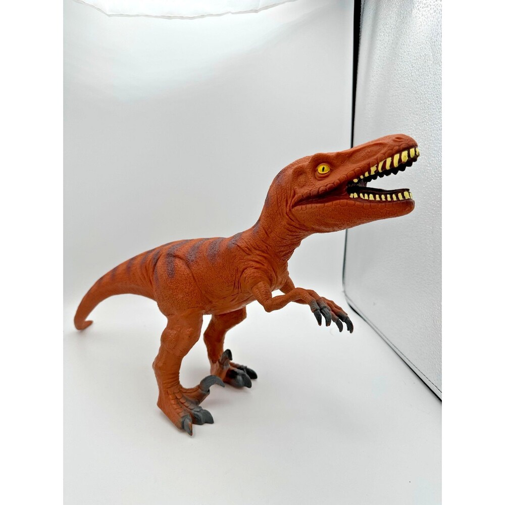 Velociraptor Dinosaur Figure Toy Brown Striped Realistic 18" ©2014